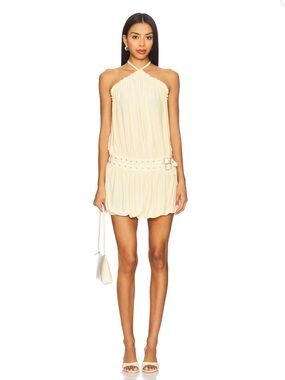 With Jean Cream Halter Bubble-Hem Mini Dress